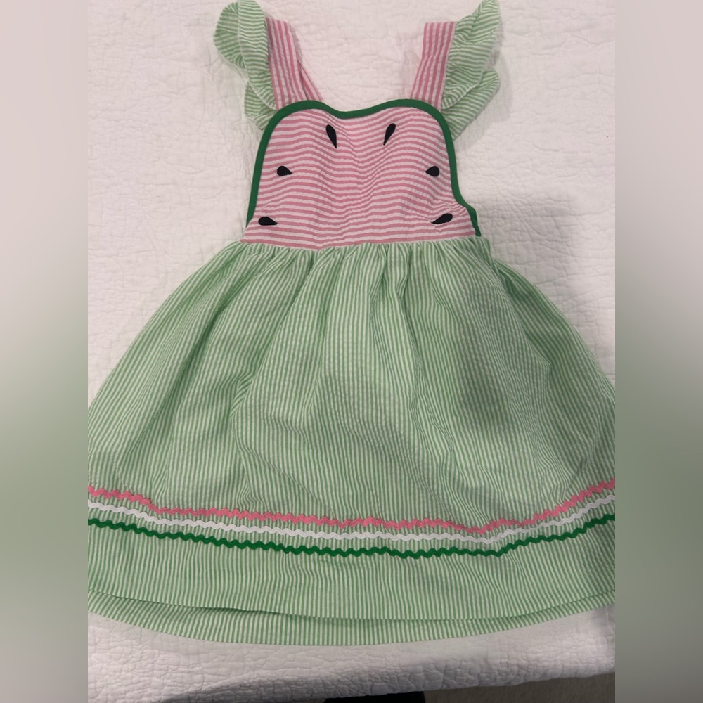 Green and Pink Striped Watermelon Kids Dress